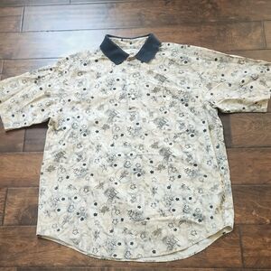 Mens Cypress Links Collared Golf Shirt - Cream and Black‎ SIZE: Large